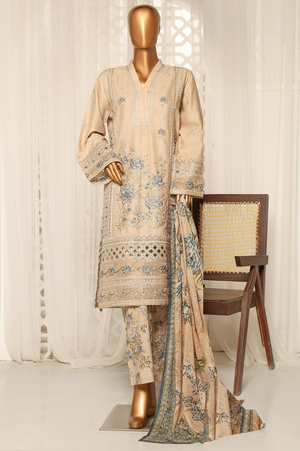 Lawn - Stitched Embroidered 3piece with printed Back & Printed trouser - Skin