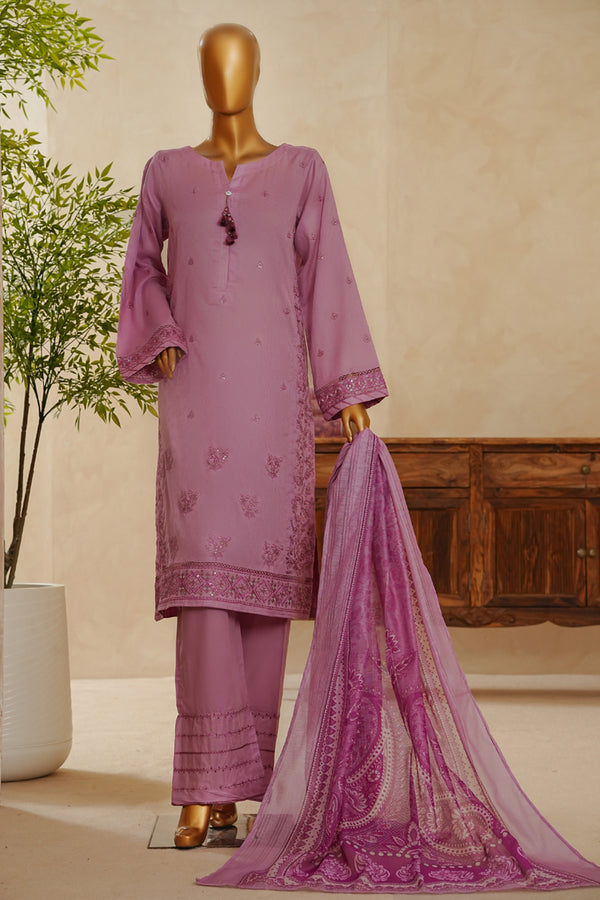 Lawn Jacquard - Stitched Embroidered 3 piece with lace work - Blush Pink