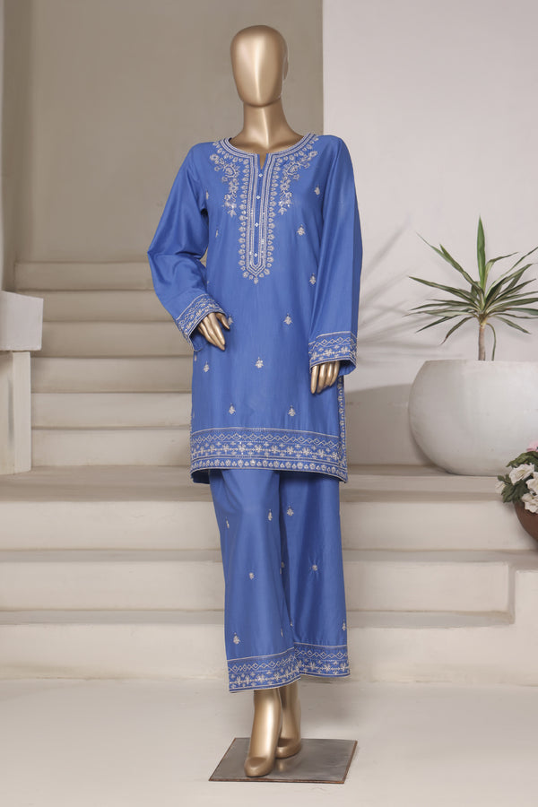 Cotton | Cambric - Embroidered ready to wear Co-Ords - Blue
