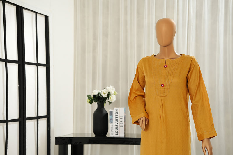 Lawn Jacquard - Stitched Jacquard Shirt with Highlights of Hand Touching Embellishment - Yellow