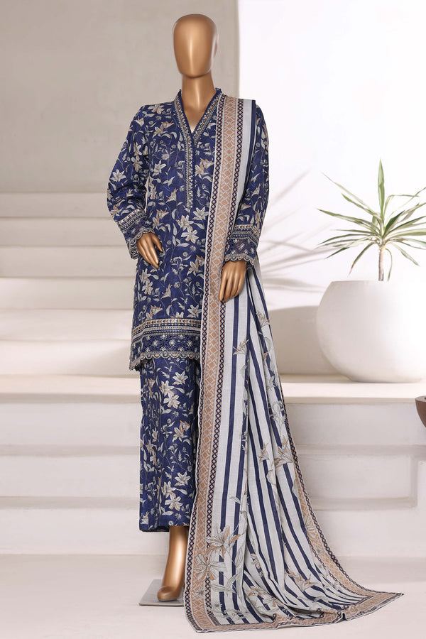 Khaddar - Embroidered 3piece collection with Lace work - Blue