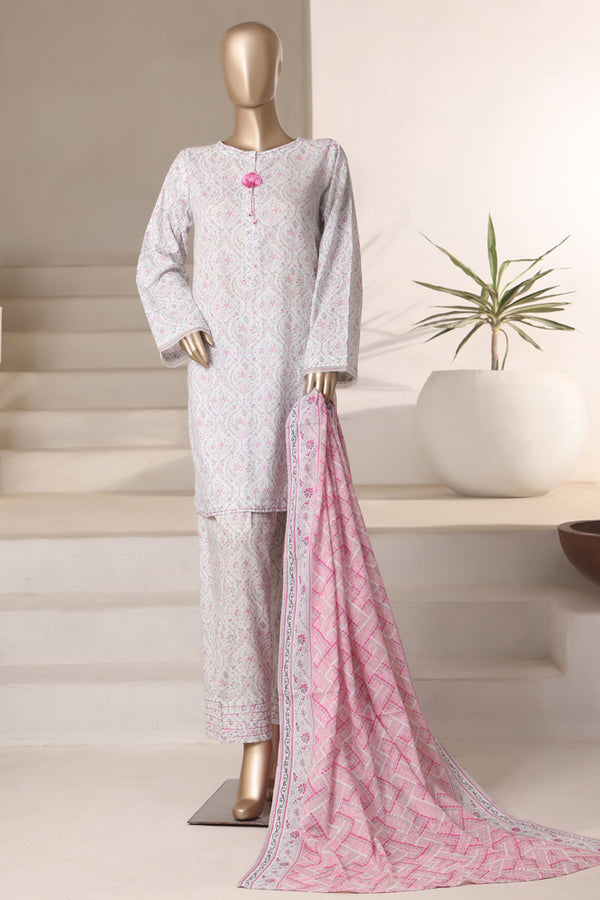 Cambric - Stitched printed 3piece with Lace work - Morning Glory