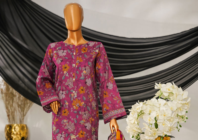 Cotton | Cambric - Stitched Embroidered 3piece with Lace work - Multi Magenta