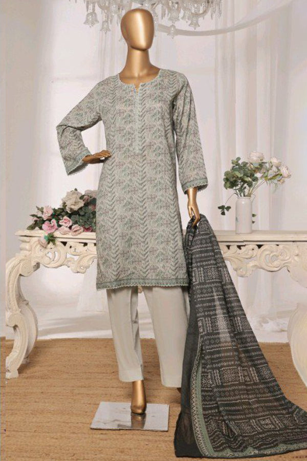 Lawn - Stitched printed 3piece with Lace work - Green