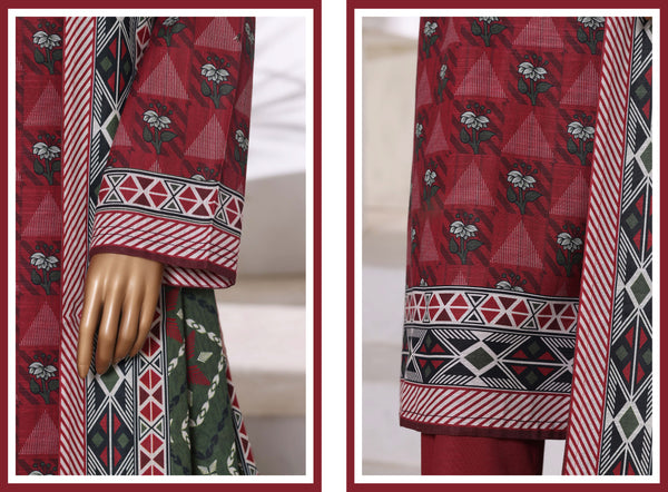 Khaddar - Printed 3piece collection with Lace work - Maroon