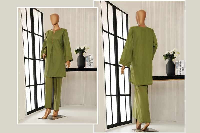 Lawn Jacquard - Stitched Jacquard Shirt with Highlights of Hand Touching Embellishment - Green
