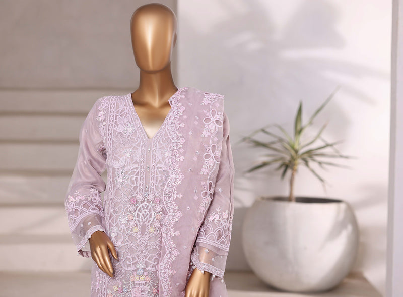 Organza - Stitched Embroidered 3piece with Hand work - Light Purple