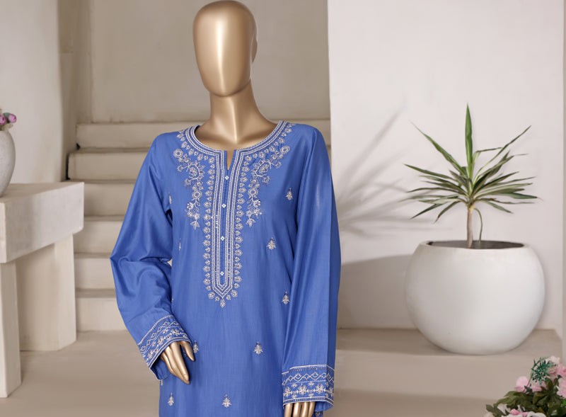 Cotton | Cambric - Embroidered ready to wear Co-Ords - Blue