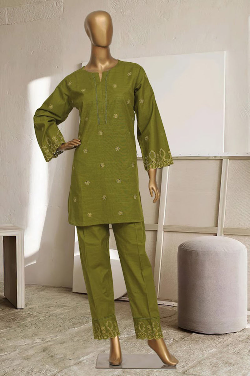 Khaddar Chikan-kari Co-ords - Stitched Kurti & Trouser with schiffli work - Dhani