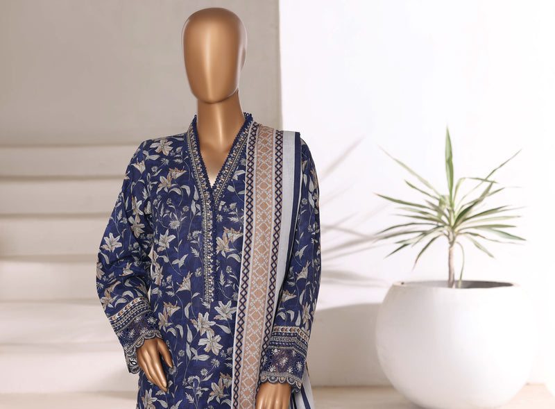 Khaddar - Embroidered 3piece collection with Lace work - Blue