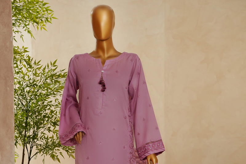 Lawn Jacquard - Stitched Embroidered 3 piece with lace work - Blush Pink