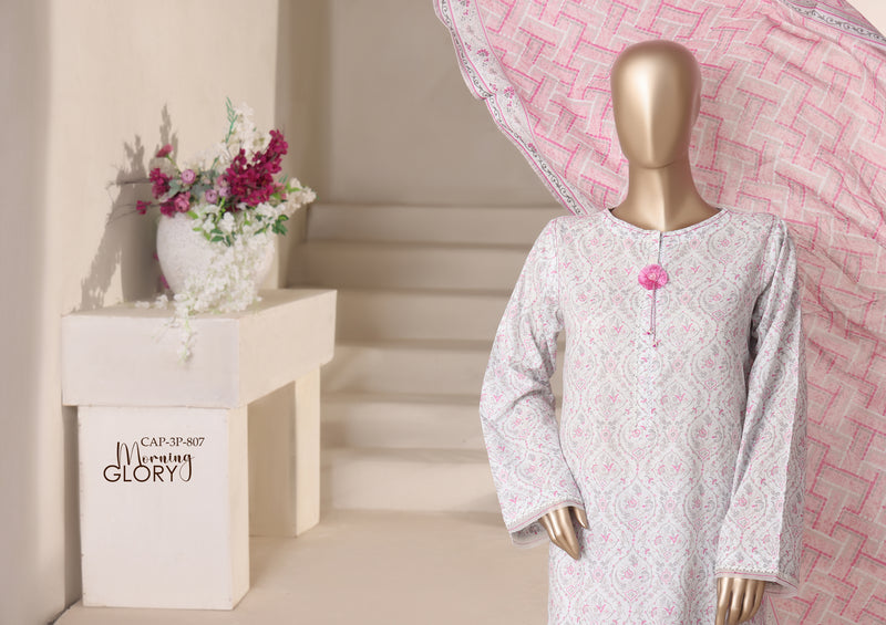 Cambric - Stitched printed 3piece with Lace work - Morning Glory