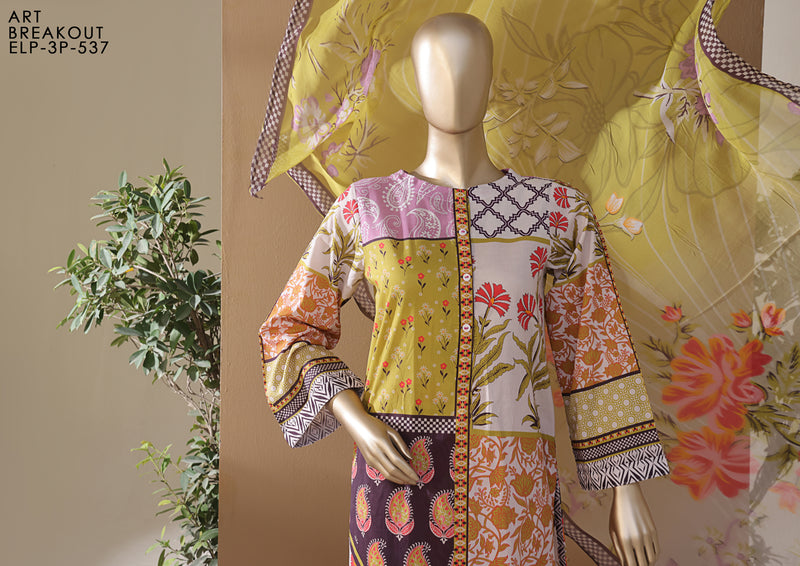 Cambric | Cotton - Stitched printed 3piece with Bamber chiffon Dupatta - Art Breakout