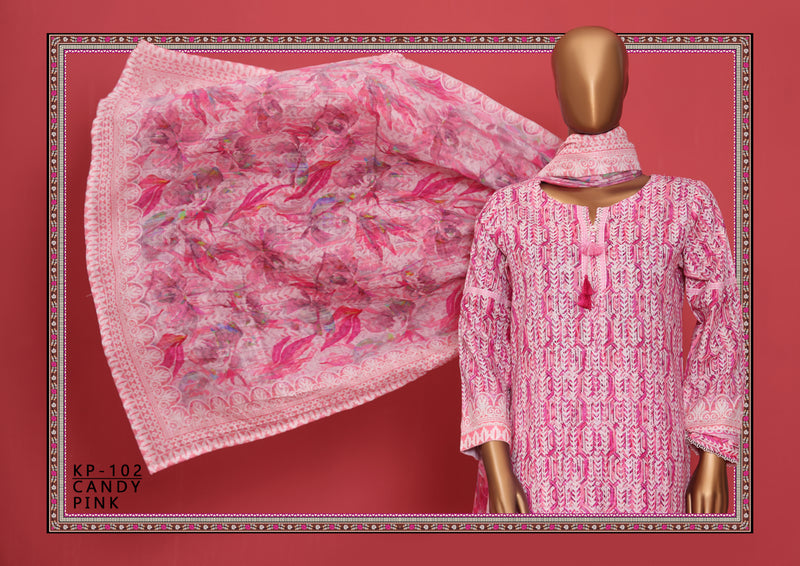 Khaddar - Stitched printed 3piece ready to wear - Candy Pink