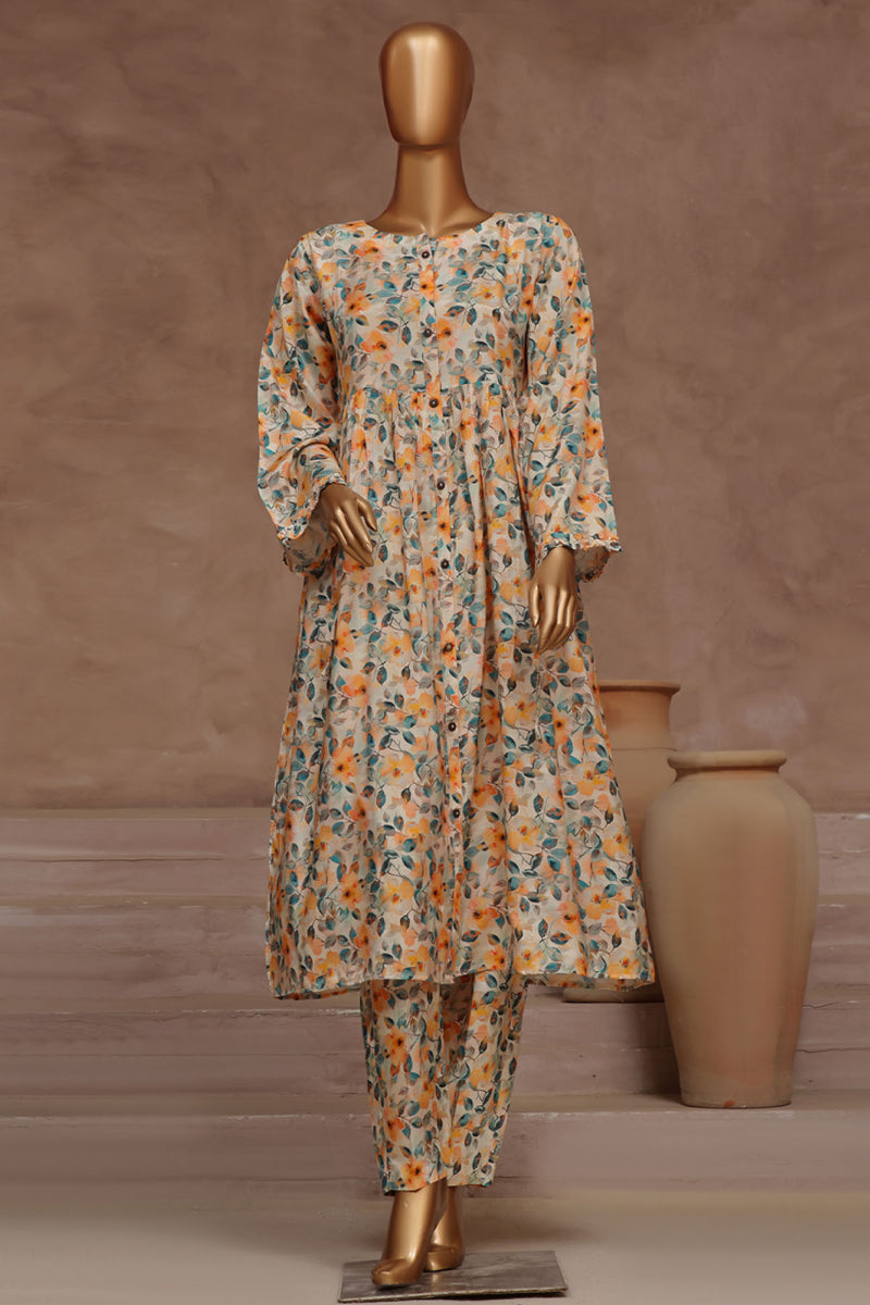 Rawsilk - Stitched floral printed frock style Co-ord set - Yellow