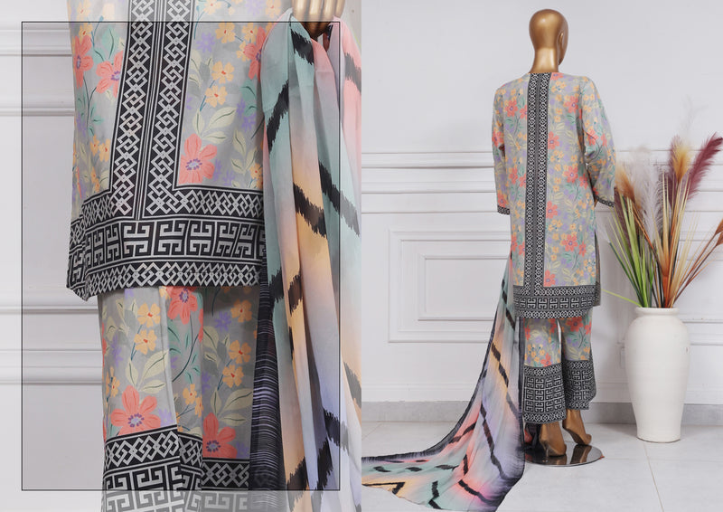 Lawn - Stitched Printed 3 piece with Chiffon Dupatta - Floral Vibes