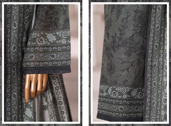 Khaddar - Stitched printed 3piece with Lace work - Dark Grey