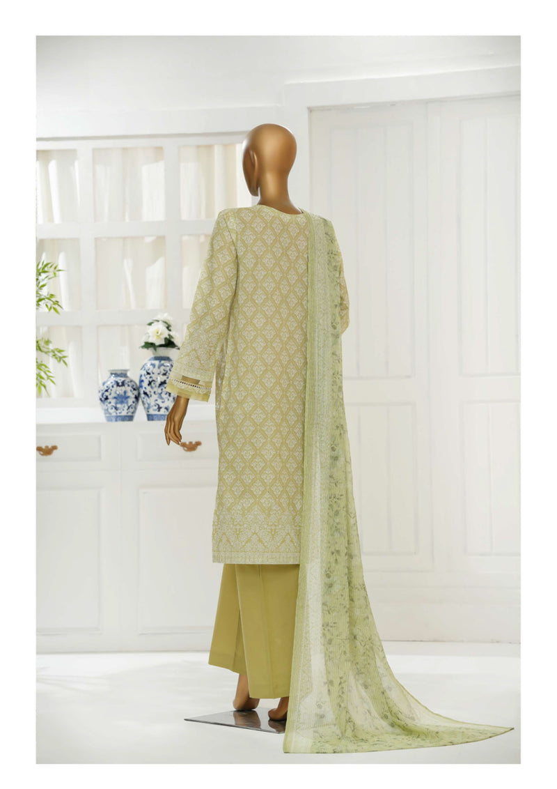 Cambric Chikankari - Stitched Embroidered 3piece with Lace work - Fern Green