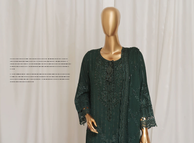 Formal Luxury Chiffon - Stitched Embroidered 3piece with Emb Dupatta - Green