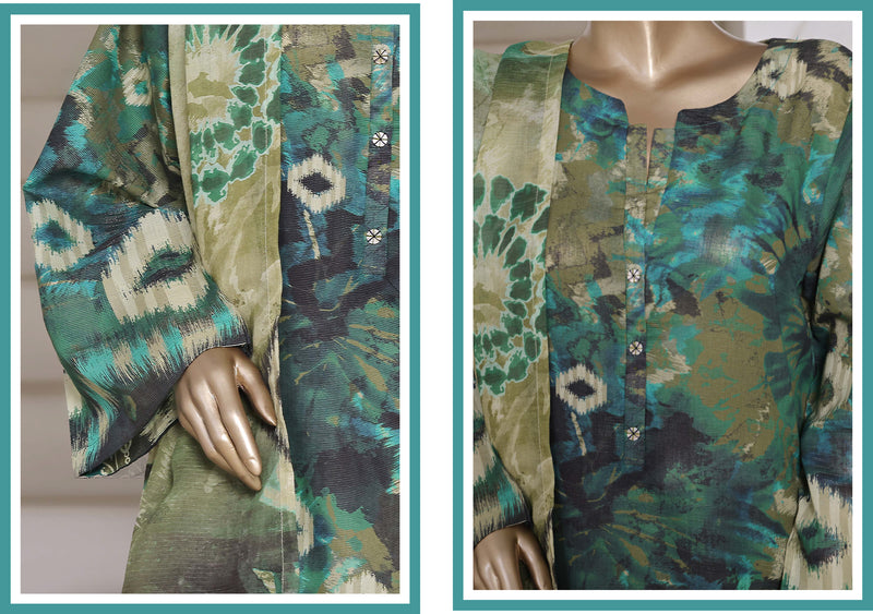 Cotton | Cambric - Ready to wear printed 3piece in tie & Dye Style - Green