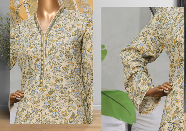 Lawn - Stitched printed 3piece with Lace work - Light Green