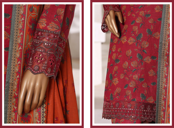 Khaddar - Embroidered 3piece collection with Lace work - Red