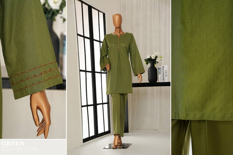 Lawn Jacquard - Stitched Jacquard Shirt with Highlights of Hand Touching Embellishment - Green