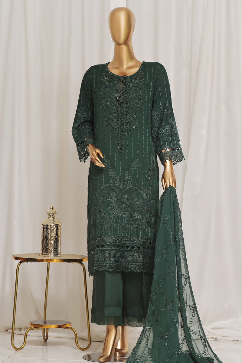 Formal Luxury Chiffon - Stitched Embroidered 3piece with Emb Dupatta - Green