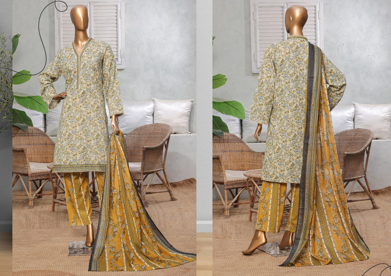 Lawn - Stitched printed 3piece with Lace work - Light Green