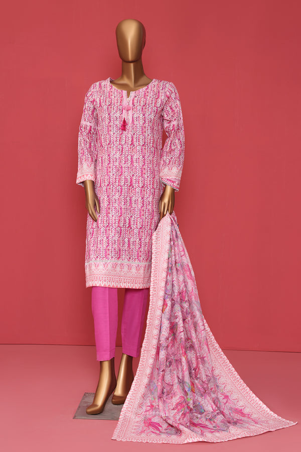 Khaddar - Stitched printed 3piece ready to wear - Candy Pink