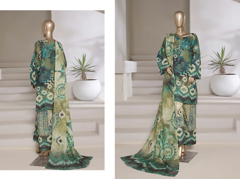 Cotton | Cambric - Ready to wear printed 3piece in tie & Dye Style - Green