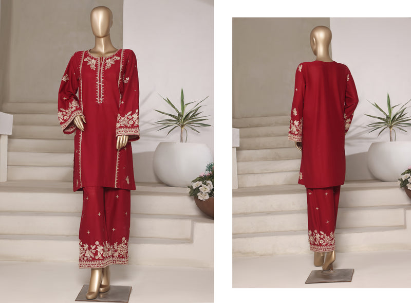 Cotton | Cambric - Embroidered ready to wear Co-Ords - Red