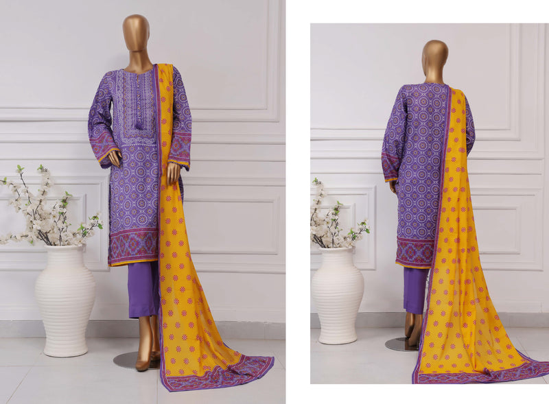 Lawn Chunri prints - Stitched printed 3piece with Lace work - Purple