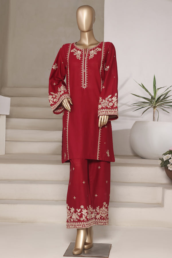 Cotton | Cambric - Embroidered ready to wear Co-Ords - Red