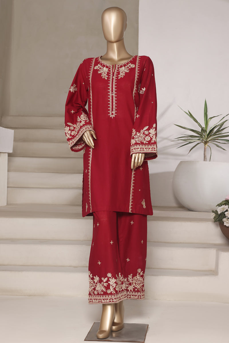 Cotton | Cambric - Embroidered ready to wear Co-Ords - Red