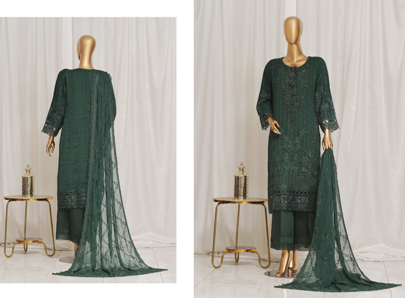 Formal Luxury Chiffon - Stitched Embroidered 3piece with Emb Dupatta - Green