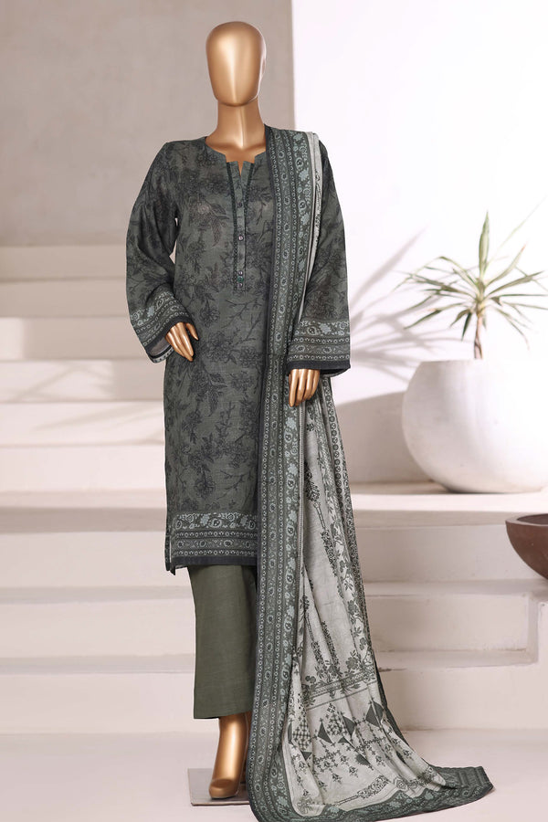 Khaddar - Stitched printed 3piece with Lace work - Dark Grey