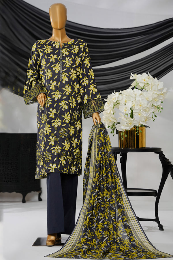 Cotton | Cambric - Stitched Embroidered 3piece with Lace work - Neon Navy