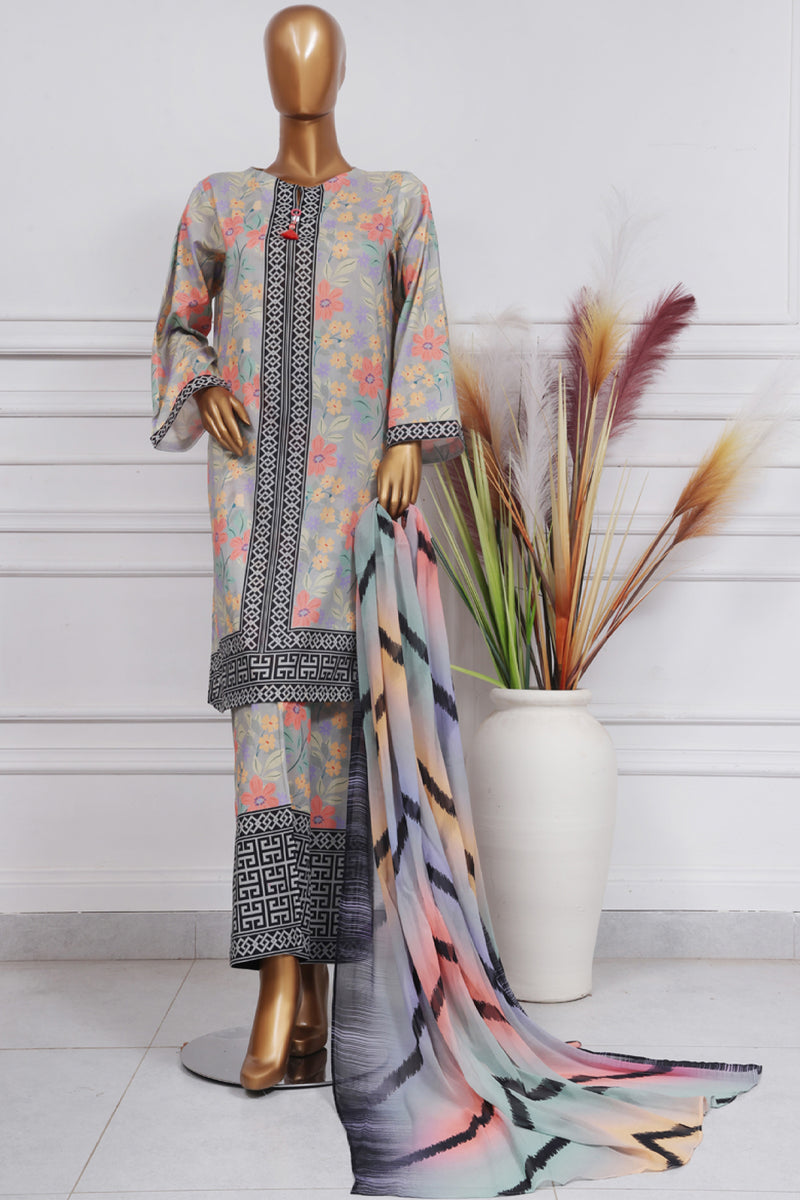 Lawn - Stitched Printed 3 piece with Chiffon Dupatta - Floral Vibes