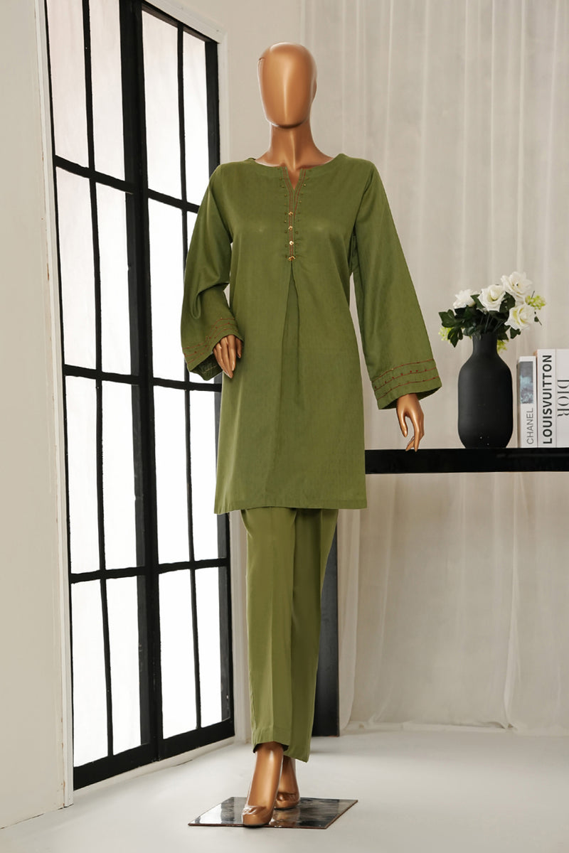 Lawn Jacquard - Stitched Jacquard Shirt with Highlights of Hand Touching Embellishment - Green