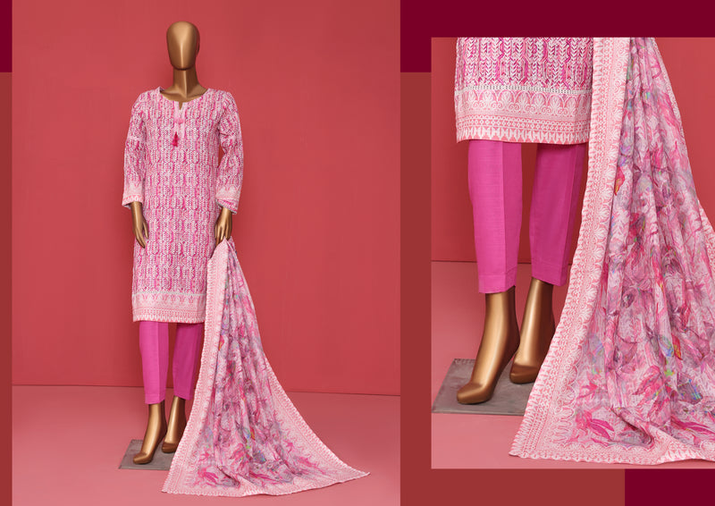 Khaddar - Stitched printed 3piece ready to wear - Candy Pink