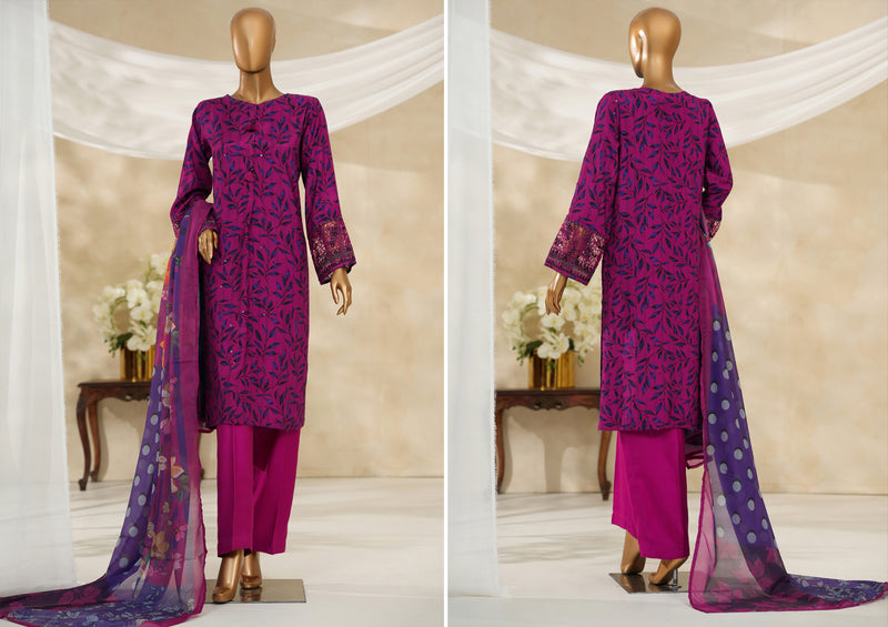 Cambric | Cotton - Stitched printed embroidered silk 3piece with Boring, Cutwork & Mirror work - Magenta