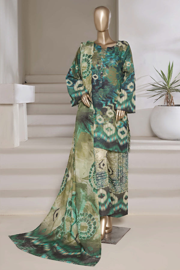 Cotton | Cambric - Ready to wear printed 3piece in tie & Dye Style - Green