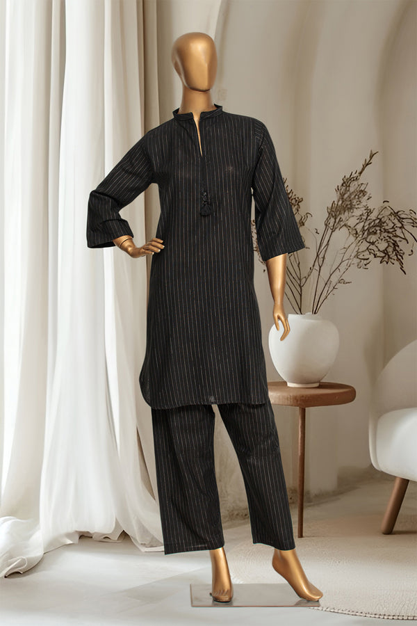 Khaddar - Stitched Solid Co-ords with Zari lining - Black