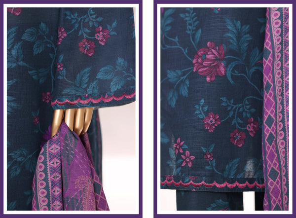 Khaddar - Stitched Embroidered 3piece collection with Lace work - Blue