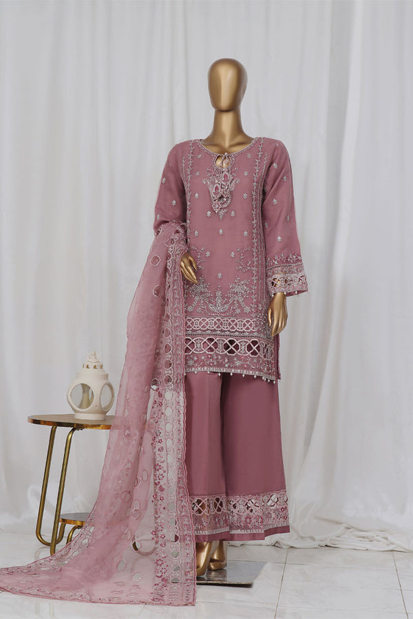 Organza - Stitched Embroidered Kurti & Dupatta with Hand work - Peach