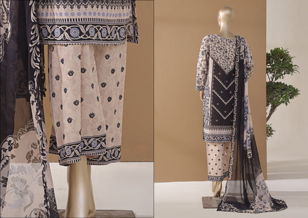 Cambric | Cotton - Stitched printed 3piece with Bamber chiffon Dupatta - Morocco Art