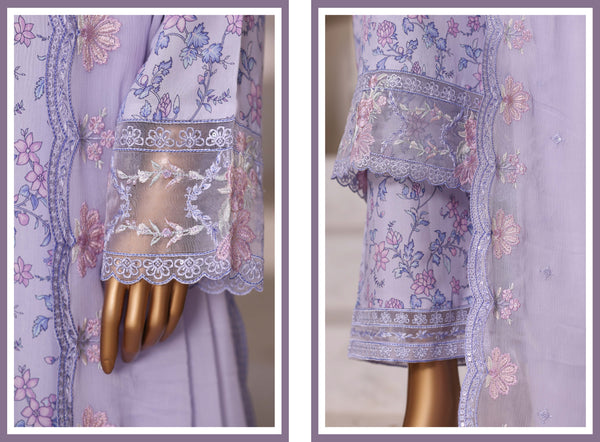 Luxury viscose - Stitched Embroidered 3piece with Chiffon embroidered Dupatta - Light Purple