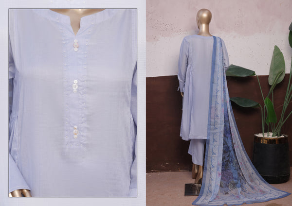 Cambric - Stitched printed 3piece with Lace work - Lilac