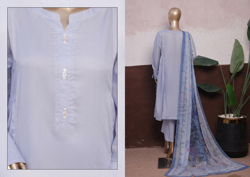 Cambric - Stitched printed 3piece with Lace work - Lilac